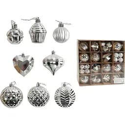 Набор новогодних украшений 40 игрушек на елку разной формы, серебряного цвета (160810)