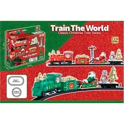 Новорічний поїзд Train The World рухомий поїзд з фігурками санти та сніговика колія у комплекті працює від батарейок