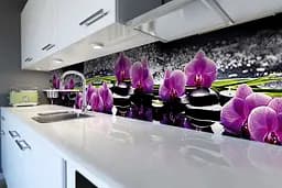 Кухонний фартух Фіолетові орхідеї для кухні ПВХ наклейка Квіти каміння Чорний 60х300 см Happy Pocket Z180459 - мініатюра 6
