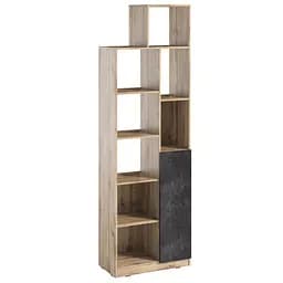 Стеллаж Moreli Paul FPA-0002 с открытыми полками и дверцей 680х2170х370 мм Дуб Аппалачи/Бетон Темный