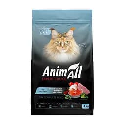 Повнорационный сухий корм AnimAll для котів з лососем, білою рибою та свіжою індичкою, 12 кг