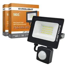 Набор: Прожектор светодиодный с датчиком движения Evrolight FM-01D-20, 20W 6400К 2 шт. (000059245)