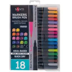Набор маркеров Santi Brush Pen акварельные 18 цветов двусторонние (390999)