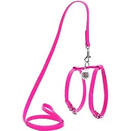 Шлея с поводком для собак Waudog Glamour, кожаная, с QR паспортом, 25-33х35-43х1,2/115 см, розовый (34007)