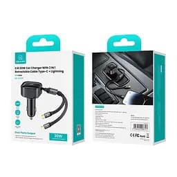 Адаптер автомобільний USAMS Car Charger With 2in1 Retractable Cable Type-C + Lightning US-CC219 C41 |30W, PD/QC| - мініатюра 2