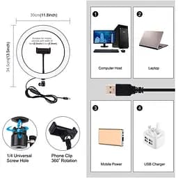 Кільцева USB LED лампа Puluz PU407 11.8" - мініатюра 3