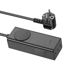 Мережевий зарядний пристрій подовжувач Hoco NS4 USB/2 Type-C PD 65W чорний - мініатюра 4