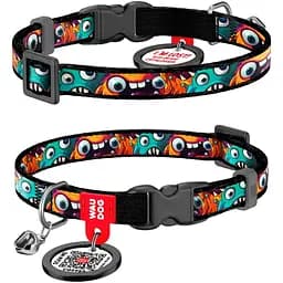 Нашийник для котів Waudog Nylon Зубасті монстри з QR паспортом XS 20-30x1 см