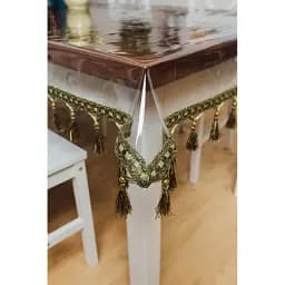 Скатертина силіконова з оливковою бахромою з перлами 390х130 см