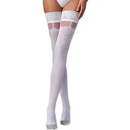 Чулки Passion ST121 1/2 белые, на ажурной силиконовой резинке, с цветочным орнаментом