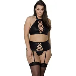 Комплект з екошкіри Passion Nancy Set black 6XL/7XL