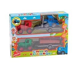 Набір тракторів 145326, 2 трактори інерція, причіп, герої, в коробці (6984425111197)