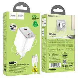 Мережевий зарядний пристрій з кабелем Hoco N42 Elogiado dual-port PD45W(2C) charger set(C to iP) білий - мініатюра 2
