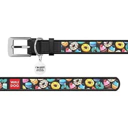 Нашийник для собак Waudog Design Пончики, шкіряний, з QR паспортом, 21-29х1,2 см, чорний - мініатюра 4