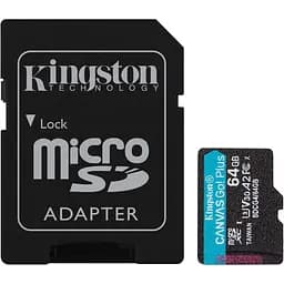 Карта пам'яті Kingston microSDXC Canvas Go! Plus 64GB Class 10 UHS-I U3 V30 A2 + SD адаптер (SDCG4/64GB) [138329] - мініатюра 2