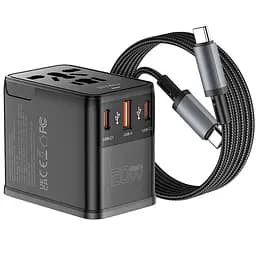 Мережевий універсальний перехідник WIWU UA013 20W GaN + 1USB-A/2C with retractable cable Type-C Black - мініатюра 3