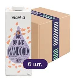 Упаковка органічного рисового напою Via Mia з мигдалем 6 л (1 л x 6 шт.)