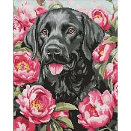 Алмазная мозаика Собака в пионах ©art_selena_ua Идейка AMO20084, 40х50 см