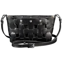 Шкіряна плетена жіноча сумка Пазл S вугільно-чорна