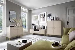 Стіл журнальний Perfect Home Моно / Mono з 2 шухлядами та золотими ніжками ML104 Беж пісочний (PFH-091211) - мініатюра 5