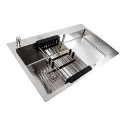 Кухонна мийка Platinum Handmade 78x50С R з нержавіючої сталі 3.0 мм квадратний сифон 78x50x22 см сатин - мініатюра 5