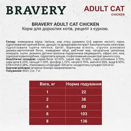 Сухий корм для котів Bravery Adult Cat Chicken з куркою 600 г - мініатюра 2