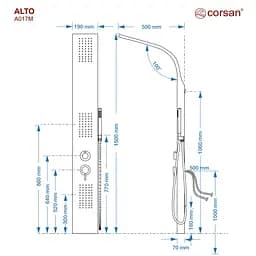 Душова панель Corsan Alto black A017MBL, Чорний матовий - мініатюра 2