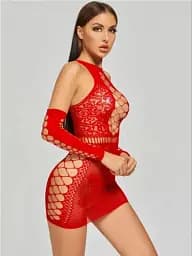 Клубное платье романтичное мини с нарукавниками однотонное Красное XS-L
