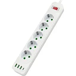 Мережевий фільтр-подовжувач Voltronic F25U 5 розеток EU + 3xUSB + PD 2 м 3х0.75 мм 2500W White