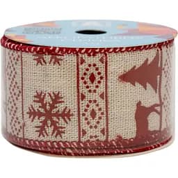 Декоративна стрічка Devilon поліестер в рулоні 4 см 3 м біла з оленем та ялинкою (082673)