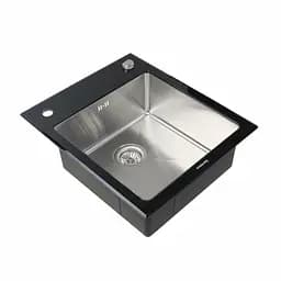 Кухонна скляна мийка Germece Handmade Black Glass (600x510x200), Чорний - мініатюра 5
