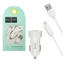 Адаптер автомобільний Hoco Z2 зарядне + кабель Lightning 1USB 1.5А білий - мініатюра 2