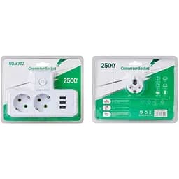 Розетка-подрібнювач із заземленням Voltronic F-302 White, 2 розетки + 3 USB (1 А), 2500 W, 10 A, 220V - мініатюра 4