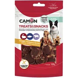 Снек для собак Camon монети з кролика, тріски і яловичої шкіри 100 г 