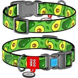 Нашийник для собак Waudog Nylon нейлоновий c QR паспортом, малюнок Авокадо, пластиковий фастекс, M, Ш 20 мм, Дов 24-40 см