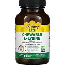 Аминокислота Country Life Chewable L-Lysine 60 жевательных таблеток