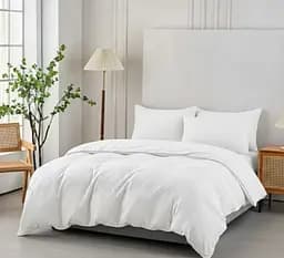 Комбинированное муслиновое постельное белье Primavara в цвете Белый Евро с простыней на резинке