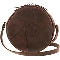 Шкіряна кругла жіноча сумка Бон-Бон темно-коричнева