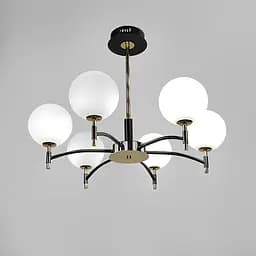 Чорна люстра із золотою фурнітурою на 6 білих плафонів Ø70 см | Арт. MJ 214/6 BK+AB+WT | Line F