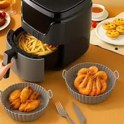 Кругла силіконова форма для аерогрилю, духовки та мультипечі 22х22 см, Kitchen Master Сірий 87962 - мініатюра 4