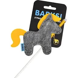 Іграшка для котів Barksi Вудочка Коник з дзвіночком сірий
