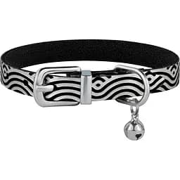 Ошейник для кошек BronzeDog Barksi Classic Волна кожаный одинарный с серебряным тиснением 2XS 18-25х1 см черный
