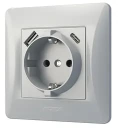 Розетка Videx Binera одинарна із заземленням з USB+USB-C срібний шовк (VF-BNSK1GUC-SS) - мініатюра 2