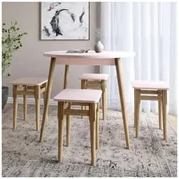 Обеденный комплект для кухни Майами-1 ПВХ кромка 0,45 мм стол и 4 табурета Розовый (LION-041223)