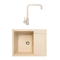 Гранітна мийка з краном прямокутна WIZ № 12 620х500 мм (Бежева)