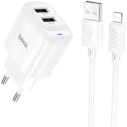 МЗП Hoco C141A Smart 2.1A (2USB-A) + кабель USB to Lightning White