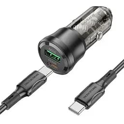 АЗП Borofone BZ25 Journey PD20W+QC3.0 total 38W (1USB-A/1C) + кабель Type-C to Type-C Transparent black - мініатюра 2