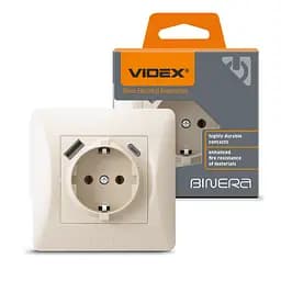 Розетка Videx Binera одинарна із заземленням з USB+USB-C кремова (VF-BNSK1GUC-CR)