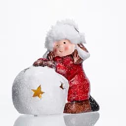 Новорічна фігурка з підсвіткою Дівчинка зі сніговою кулею з фарфори 12×7×12 см Червоний Yiwu CR-5-11