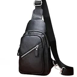 Чоловічий шкіряний слінг через плече 18х32х7 Tiding Bag 33737 чорний 18 см